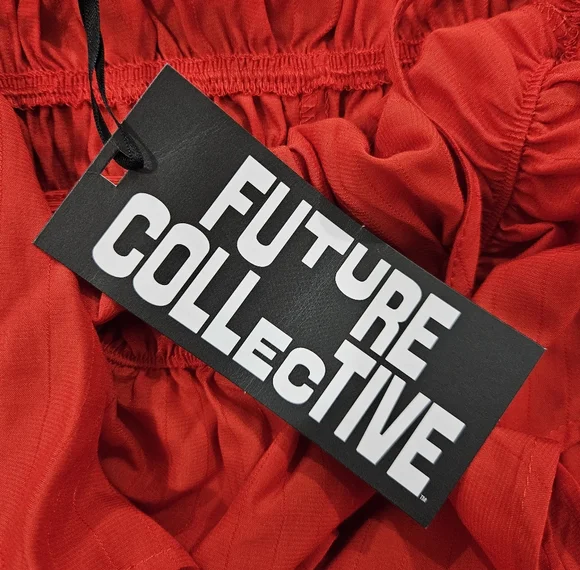 Future Collective Drop Waist Ruffle Mini A-Line Dress in Red Women's Size S - Picture 7 of 8